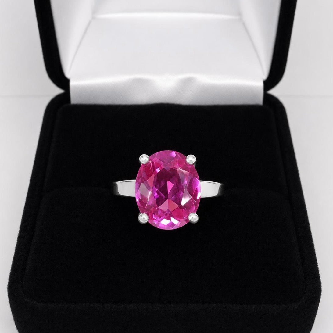 5ct Oval Cut Pink Sapphire Solitaire Statement Ring