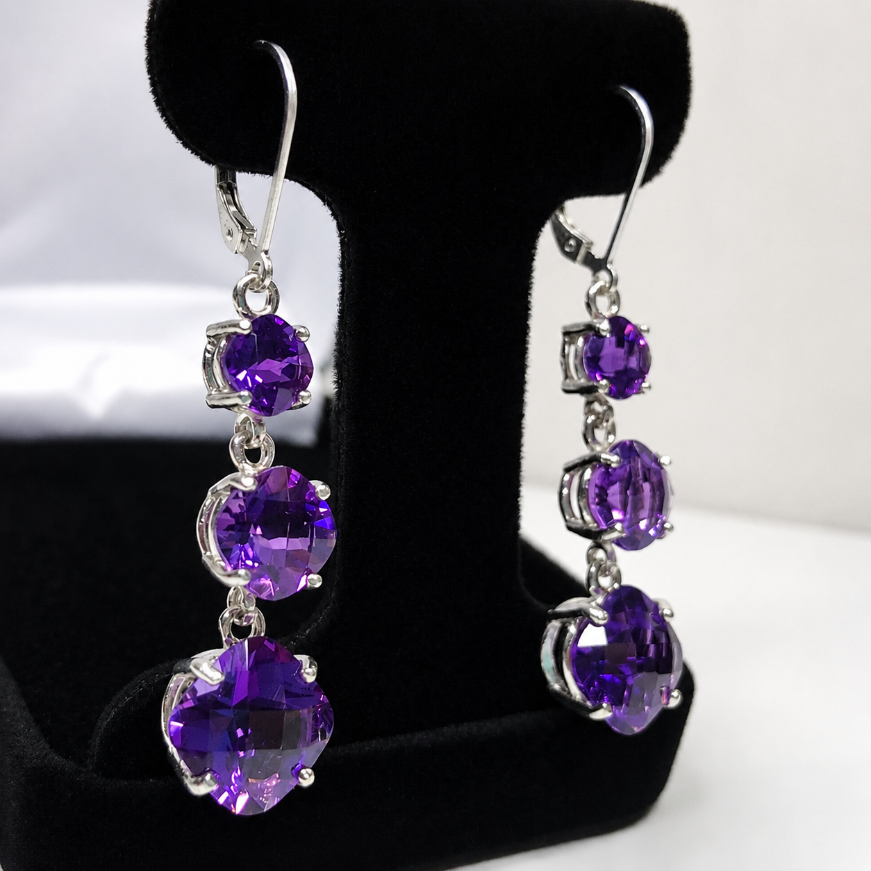 12ctw Cushion Cut Amethyst Cascade Earrings | Multi Stone Dangle Earrings