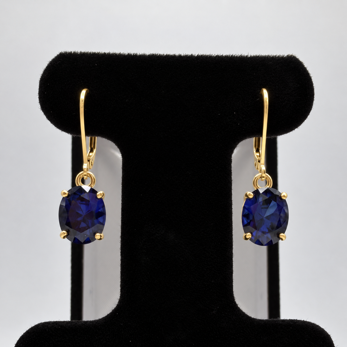 6 CTW Oval Cut Blue Sapphire Drop Earrings