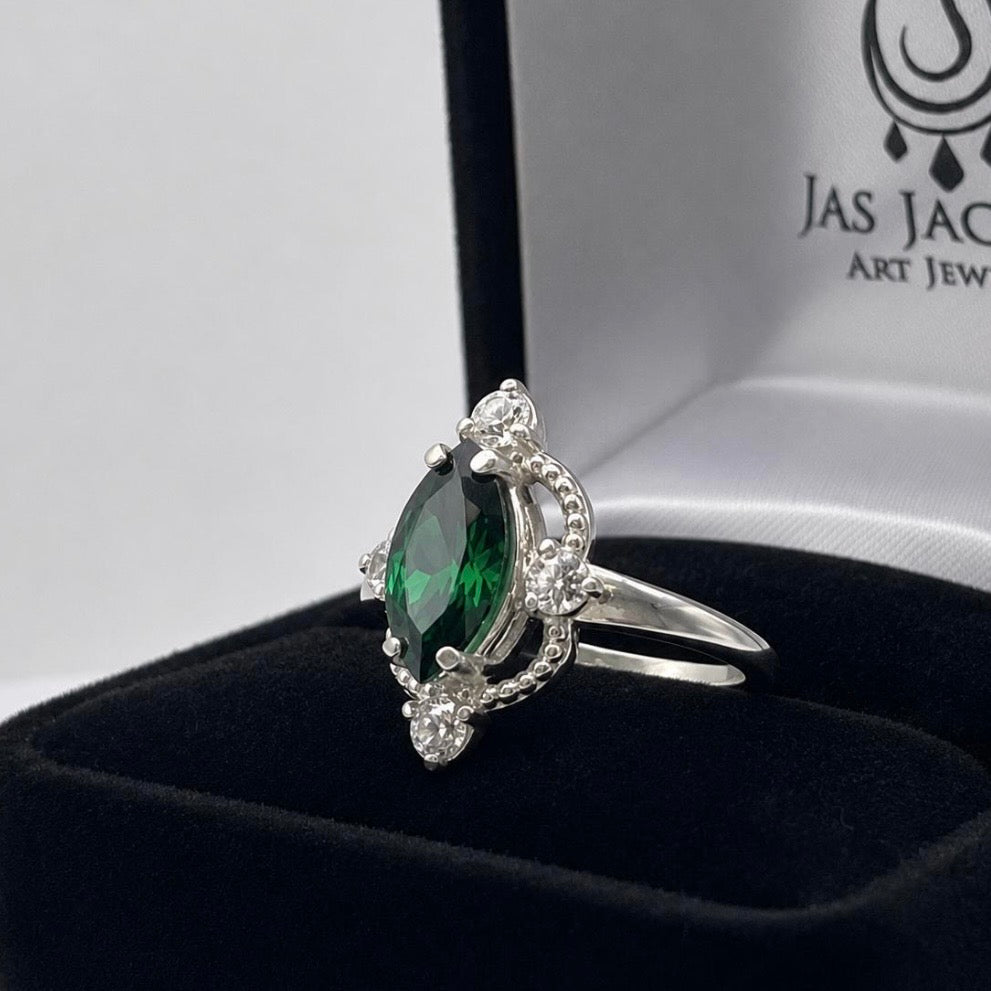 2.2ctw Marquise Cut Simulated Emerald & White Sapphire Ring