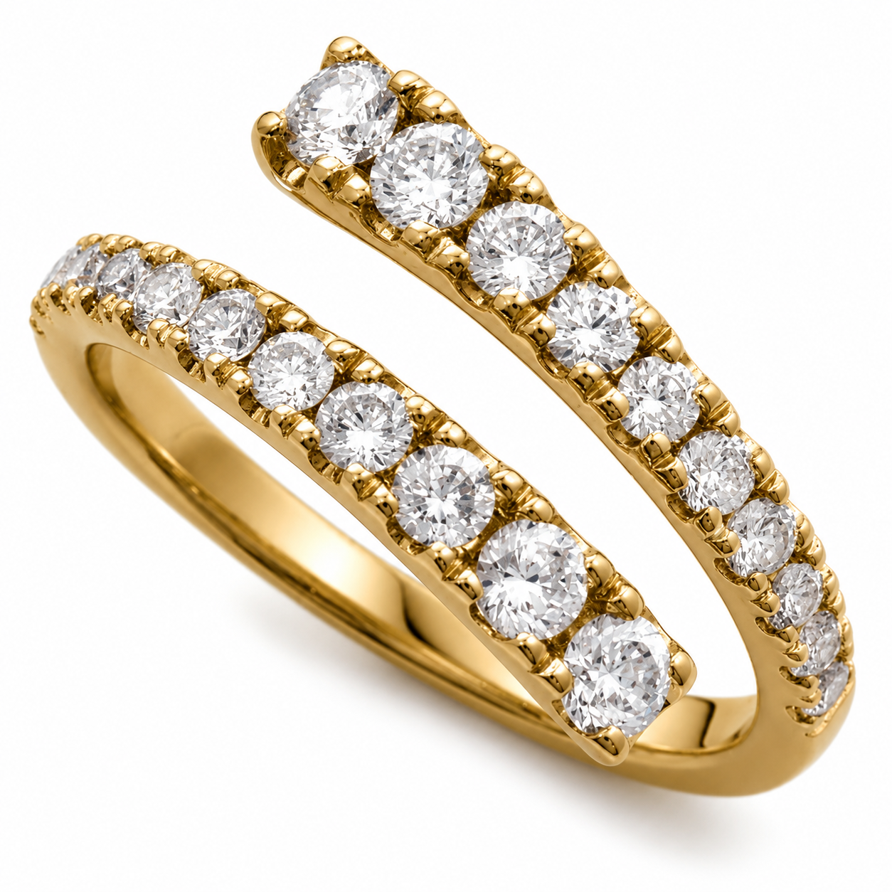 14K Yellow Gold Adjustable Open Bypass Ring | Lab Grown Diamond, Ruby, Emerald or Sapphire Spiral Ring | Made to Order