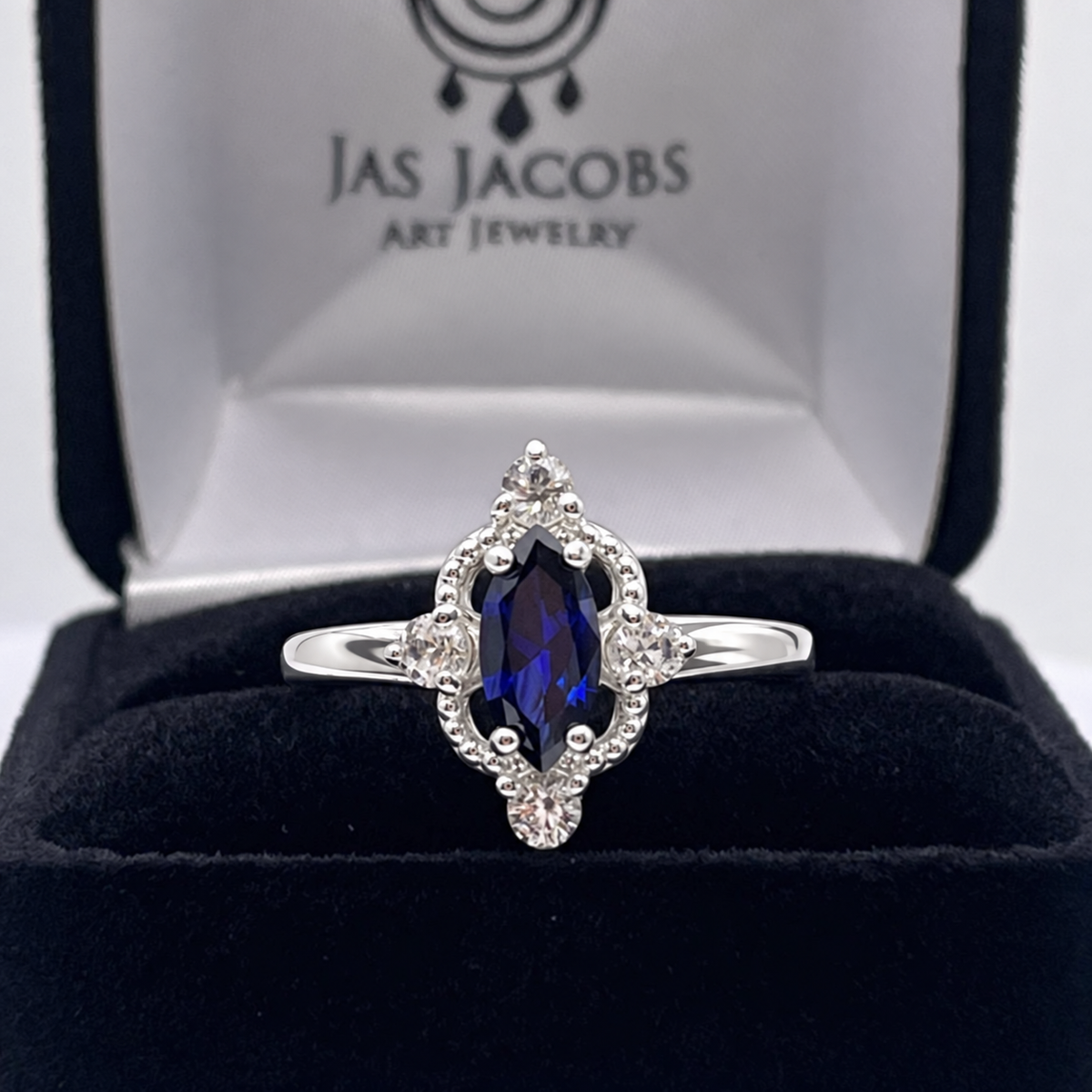 Marquise Sapphire & Diamond Navette Ring in Solid Gold