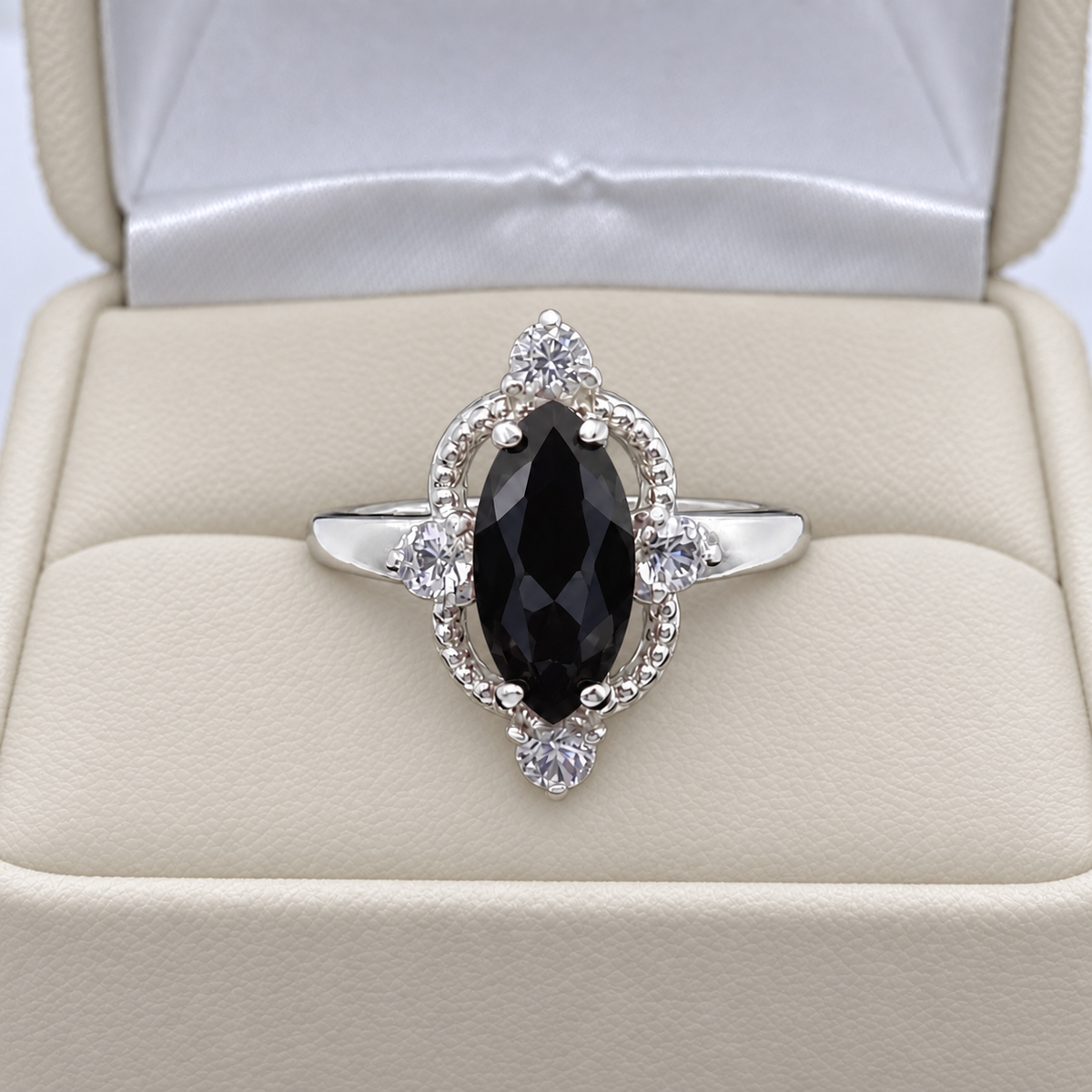 Marquise Black Onyx & White Sapphire Ring