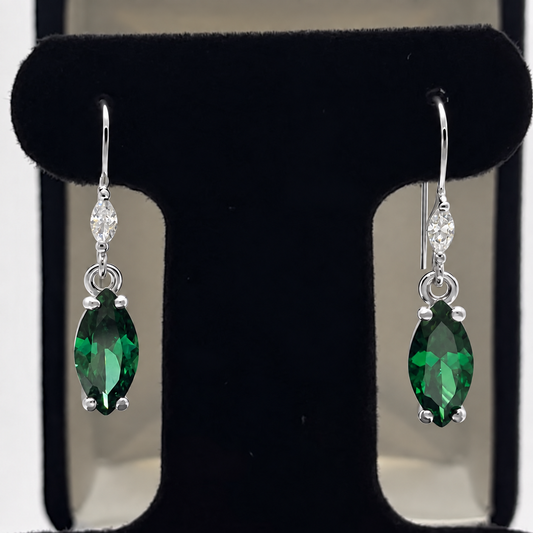 4ctw Marquise Emerald & White Sapphire Drop Earrings