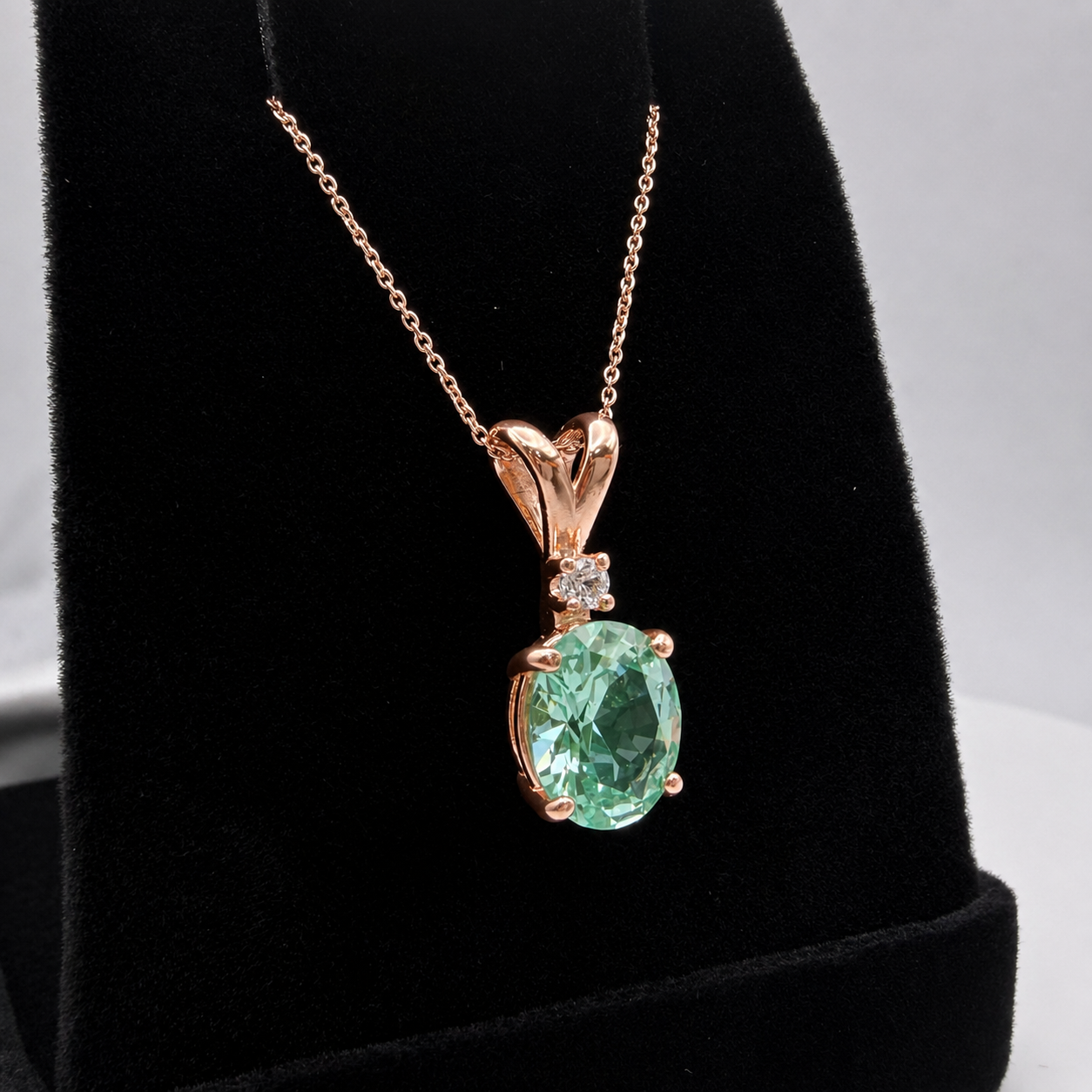 3ct Oval Mint Green Spinel & White Sapphire Pendant Necklace