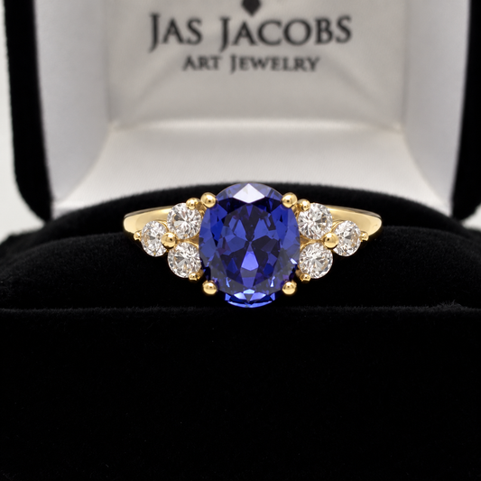 4ctw Oval Tanzanite & White Sapphire Gold Ring