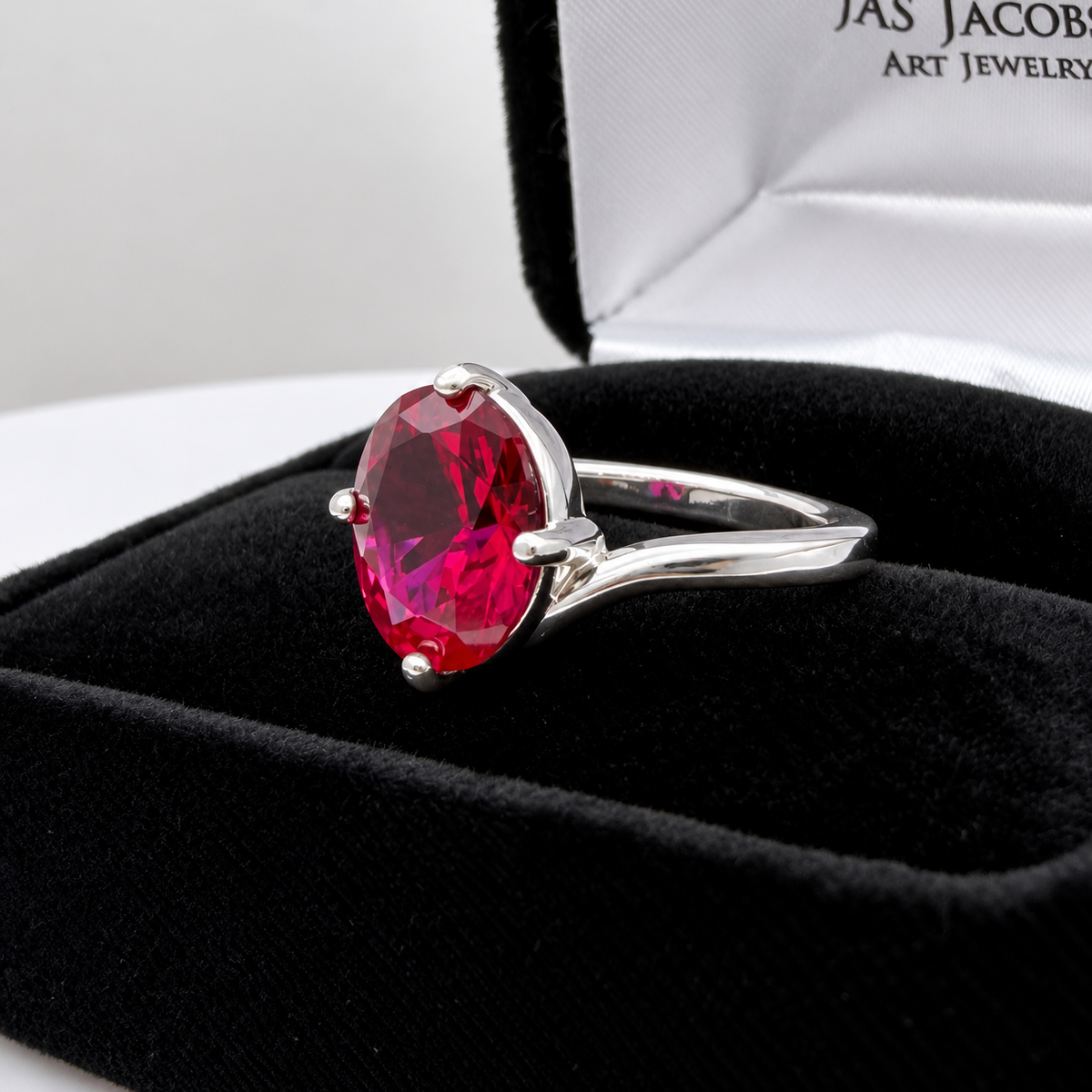 3ct Oval Cut Ruby Bypass-Inspired Solitaire Ring