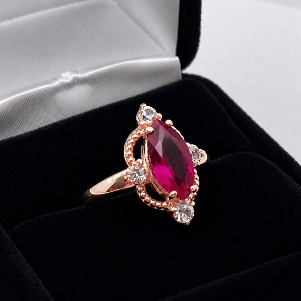 2.4ct Marquise Cut Ruby Ring with Diamond Accents | Vintage Inspired Sculptural Design