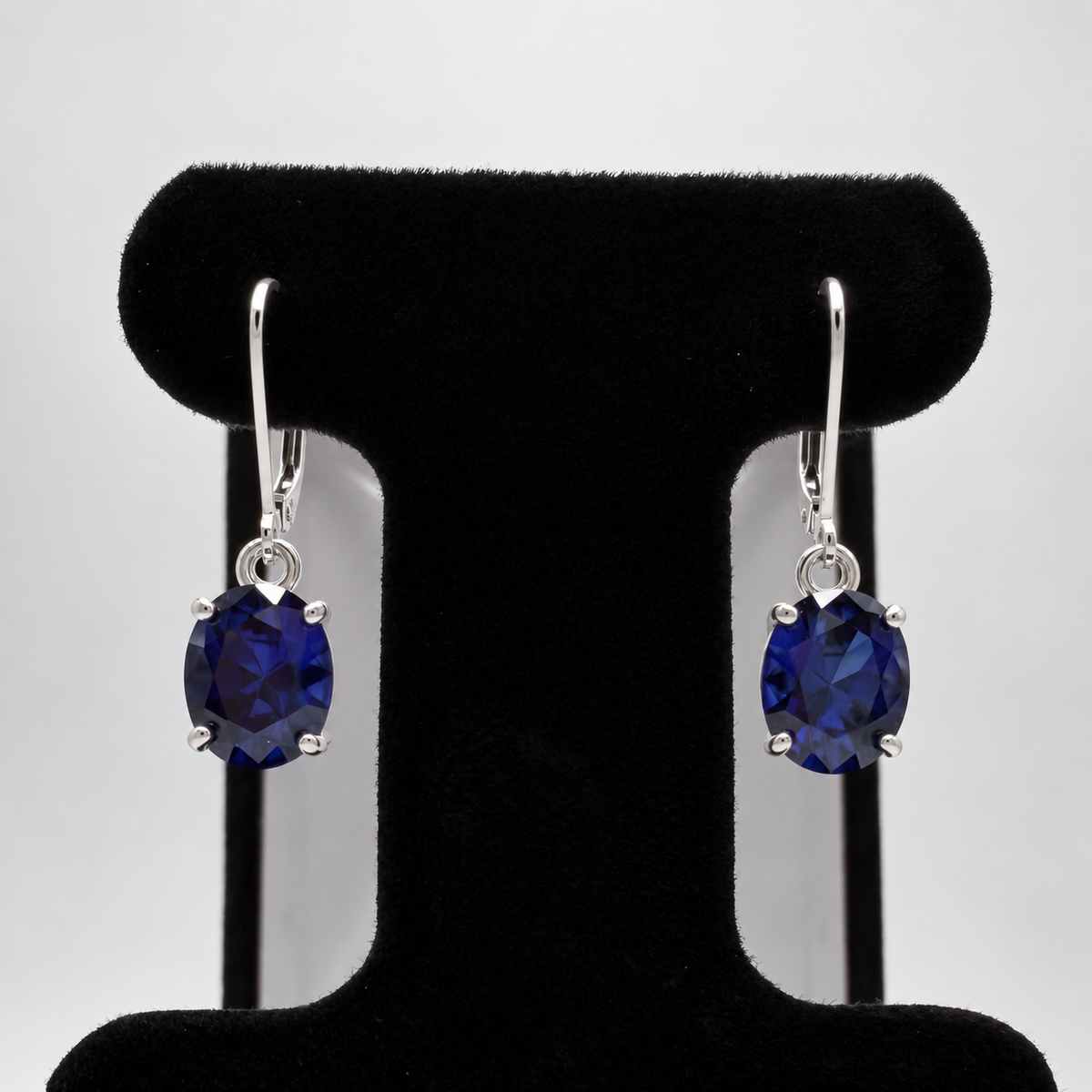 6 CTW Oval Cut Blue Sapphire Drop Earrings