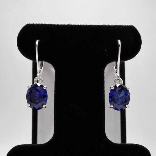 6 CTW Oval Cut Blue Sapphire Drop Earrings