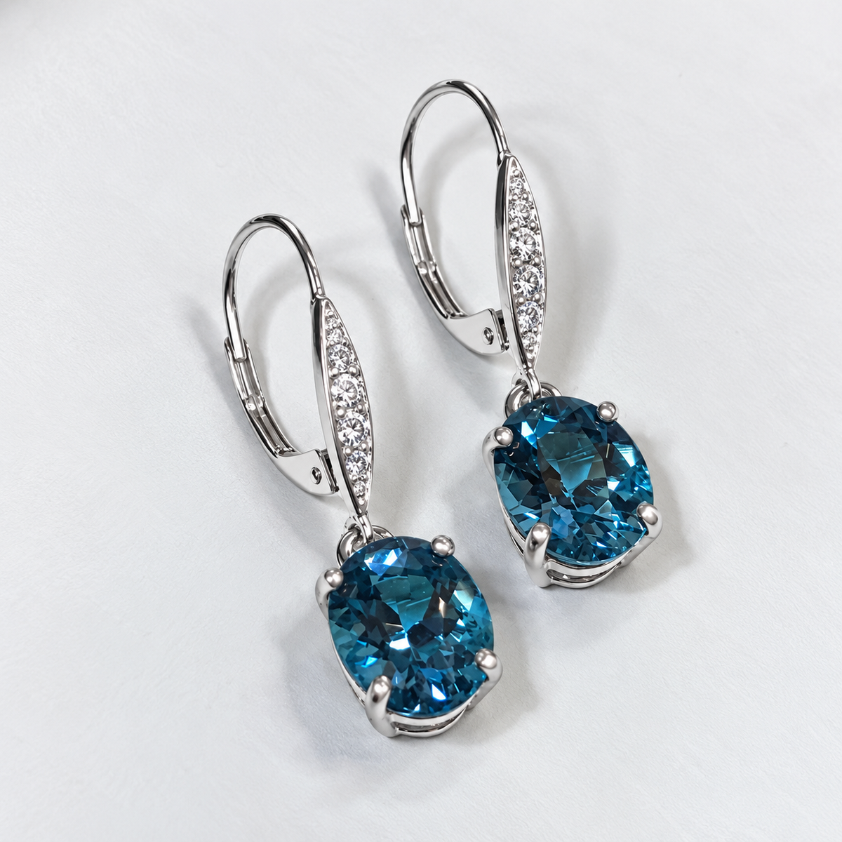 6.12ctw Oval Cut London Blue Topaz Drop Earrings