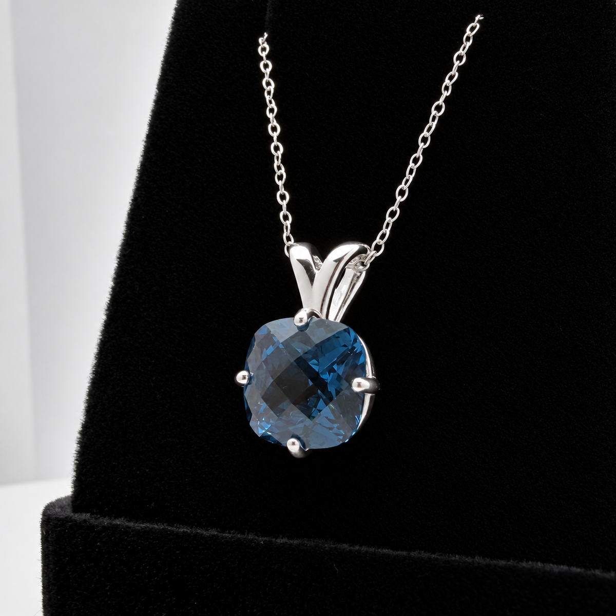 4ct London Blue Spinel Cushion Cut Pendant Necklace