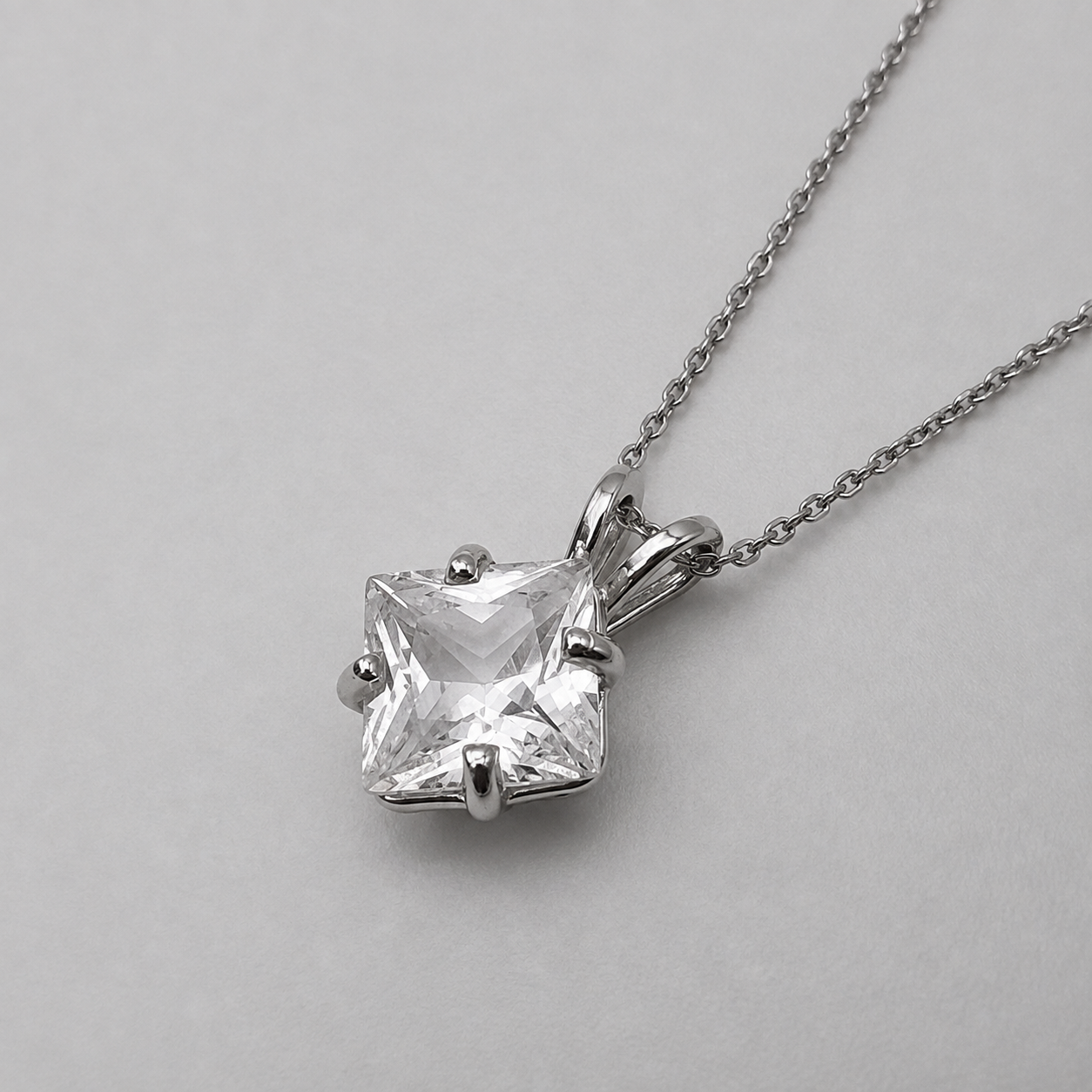 1.2 Ct Princess Cut White Sapphire Solitaire Pendant Necklace