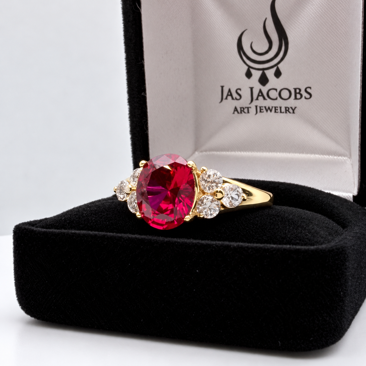 3.78ctw Oval Ruby & White Sapphire Ring – Victorian Inspired