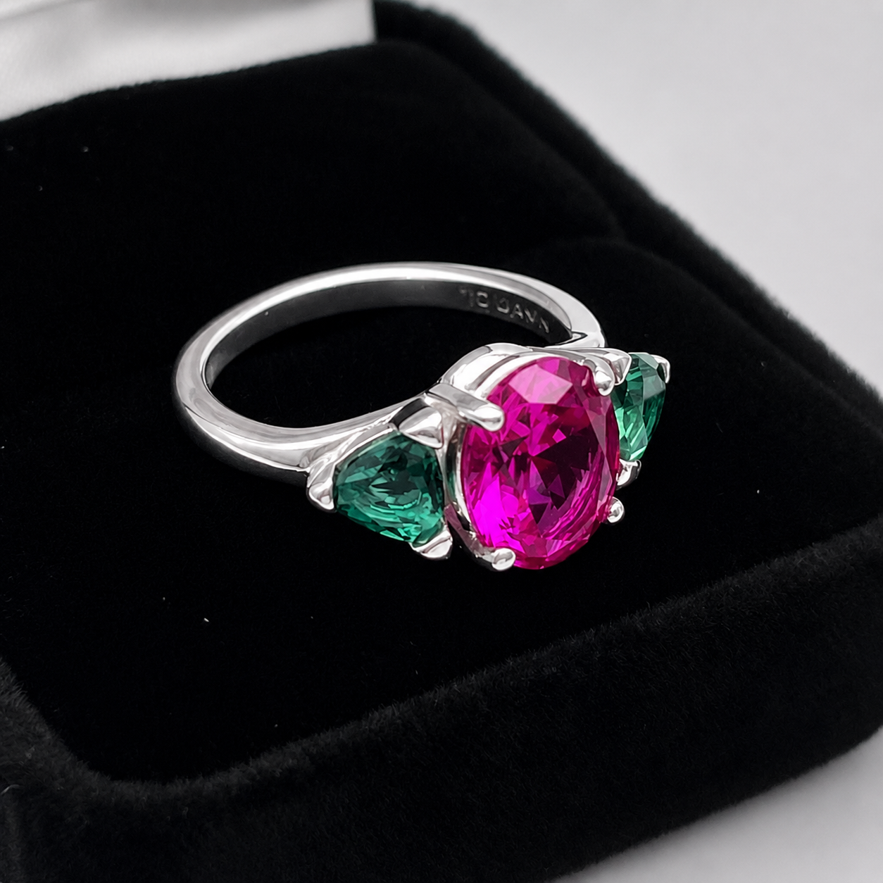 Watermelon Ring | 5CTW Oval Pink Sapphire Ring | Trillion Green Tourmaline Three Stone Ring