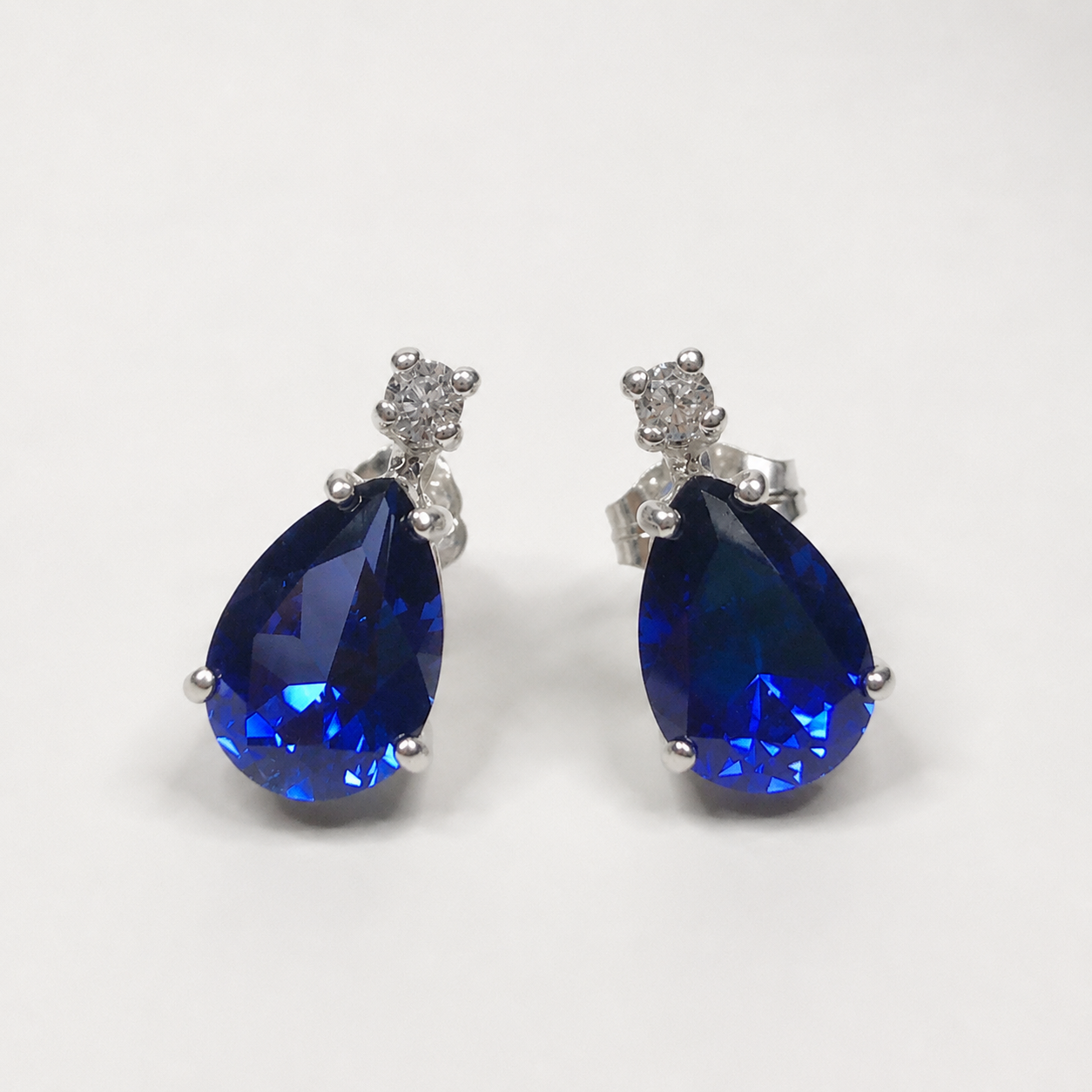 5ctw Pear Cut Blue Sapphire Earrings | Diamond Accents
