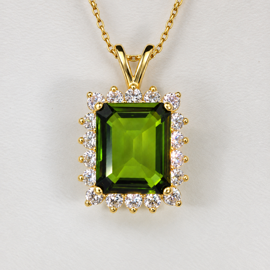 8ctw Emerald Cut Peridot & White Sapphire Halo Pendant