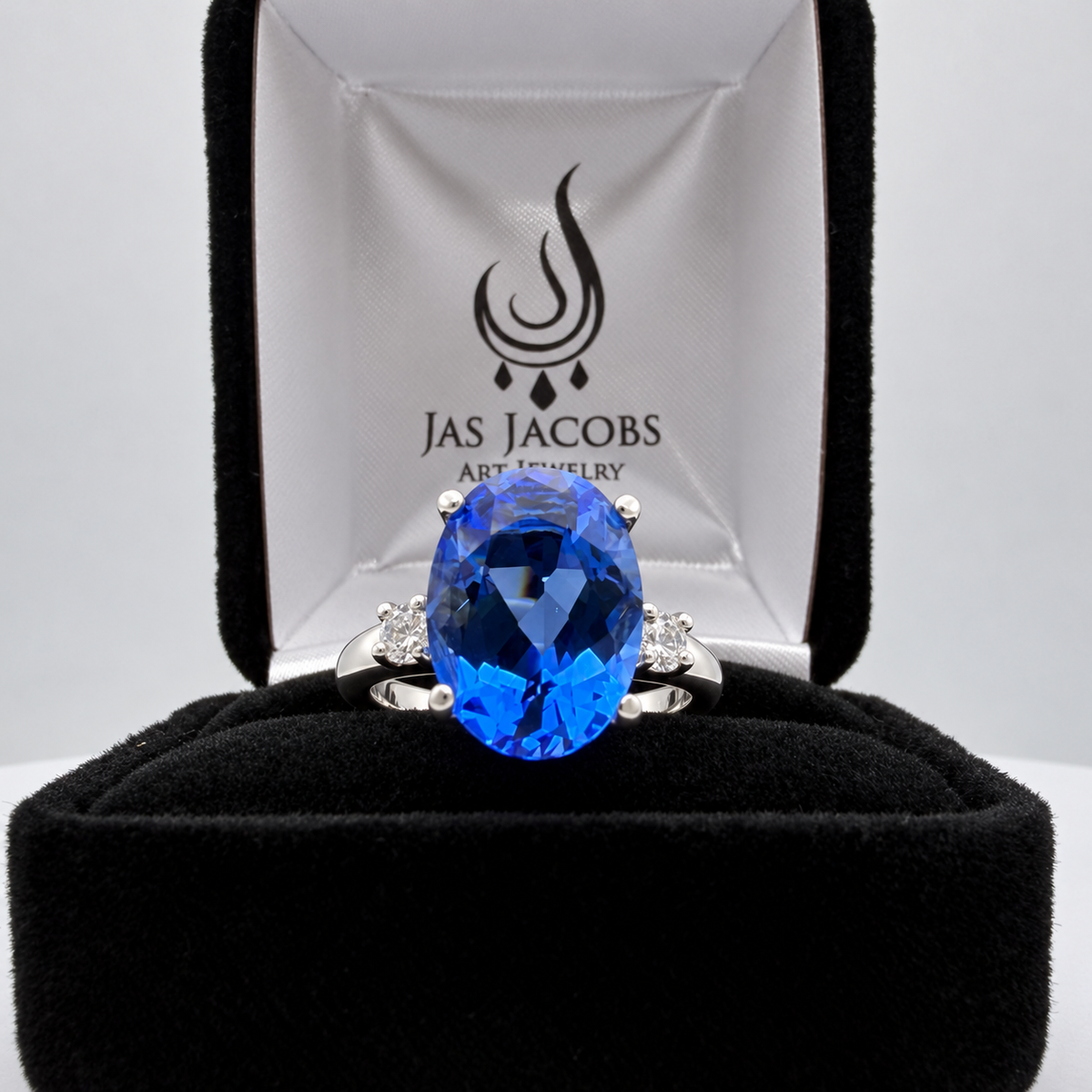 6ct Oval Blue Quartz & White Sapphire Statement Ring