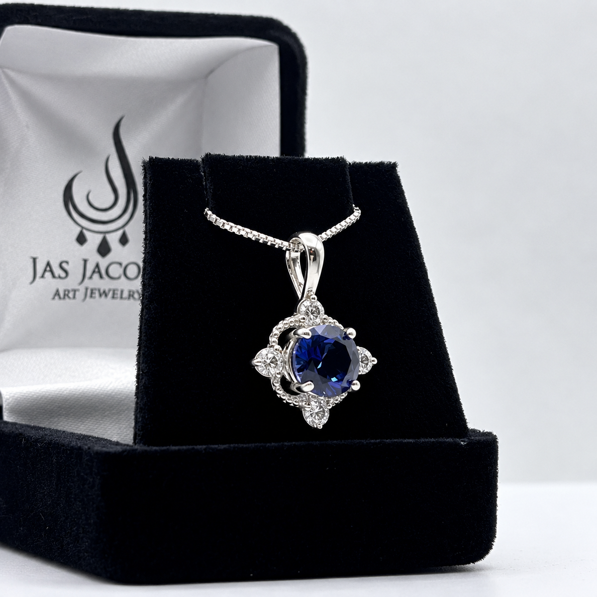 2.4ctw Blue Sapphire & White Sapphire Pendant Necklace