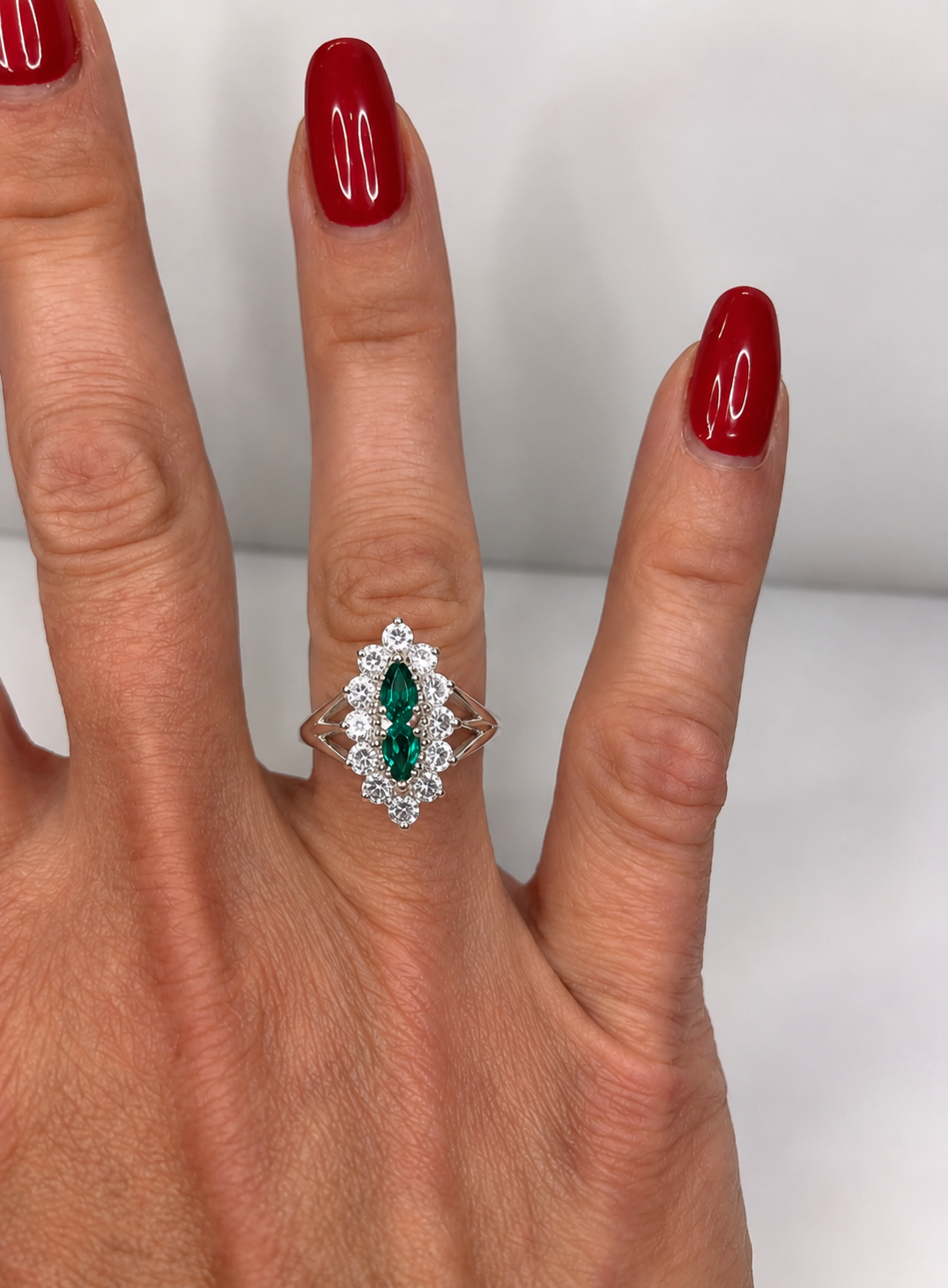 Vintage Style Double Pear Emerald Cluster Ring
