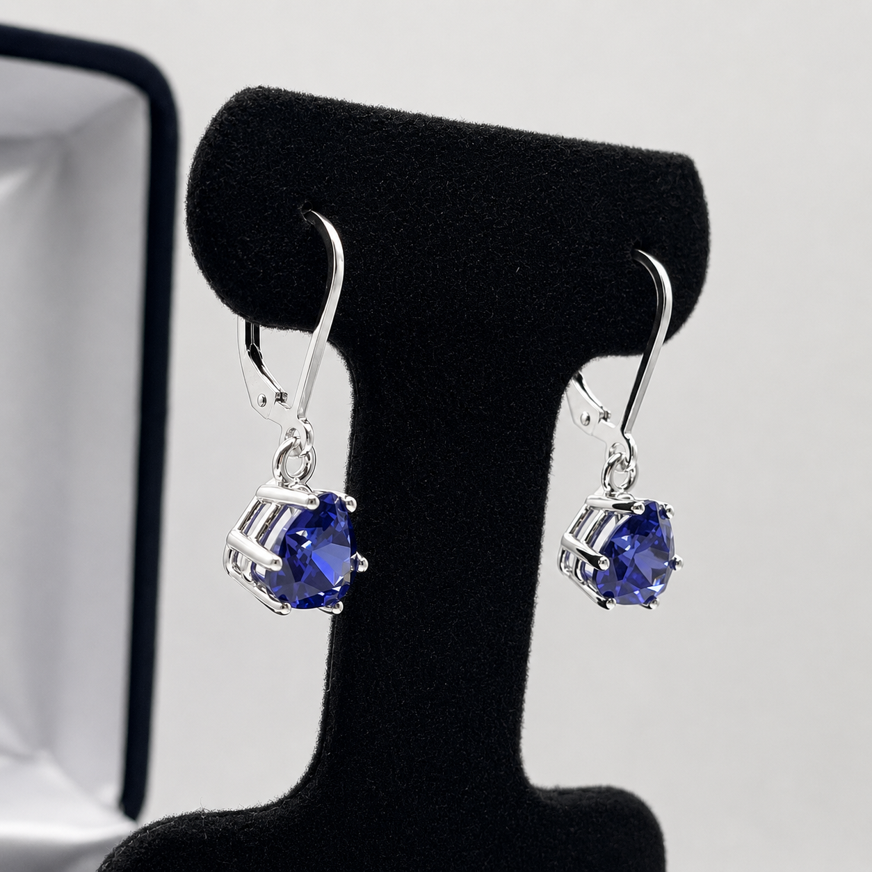 3.5 CTW Simulated Tanzanite Trillion Dangle Earrings