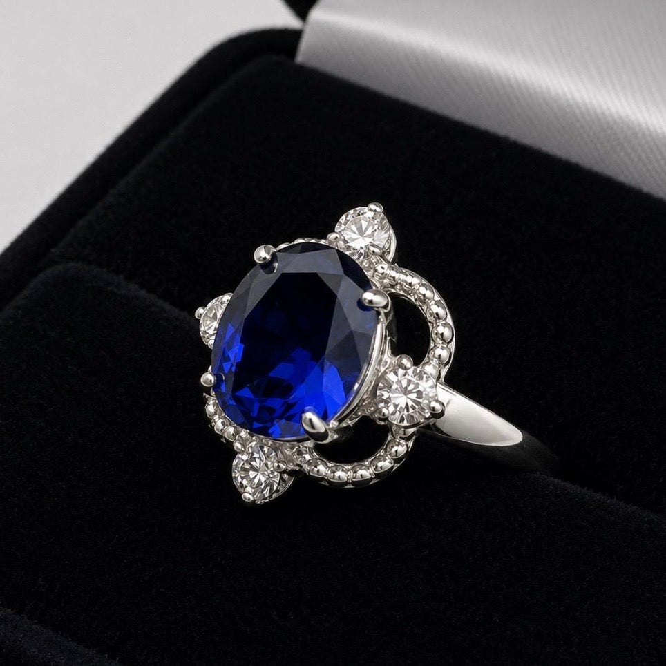 3ct Oval Blue Sapphire & Diamond Vintage-Inspired Ring