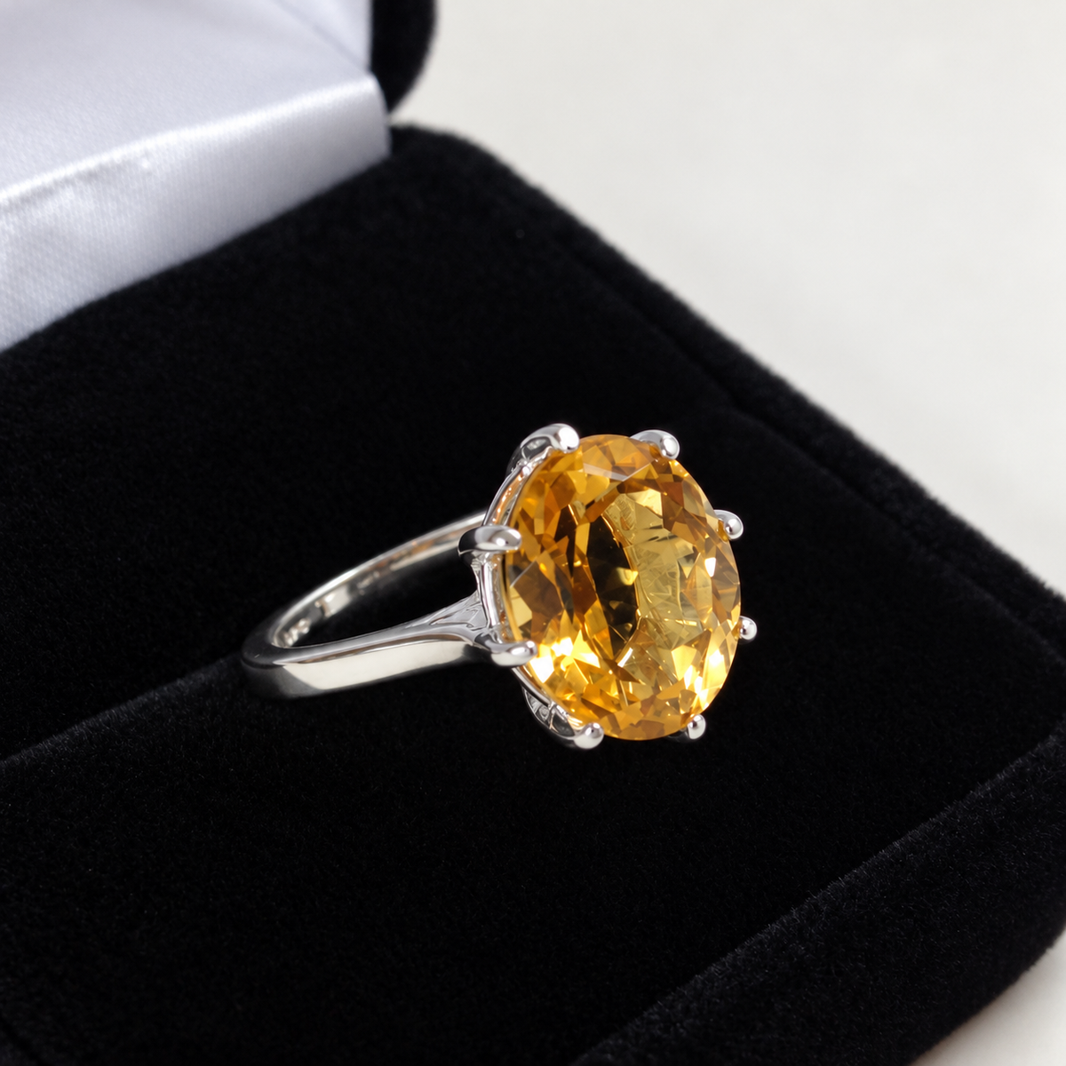 5ct Golden Citrine Oval Cut Eight-Prong Cage Statement Ring