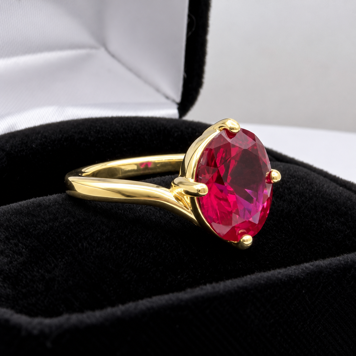3ct Oval Cut Ruby Bypass-Inspired Solitaire Ring