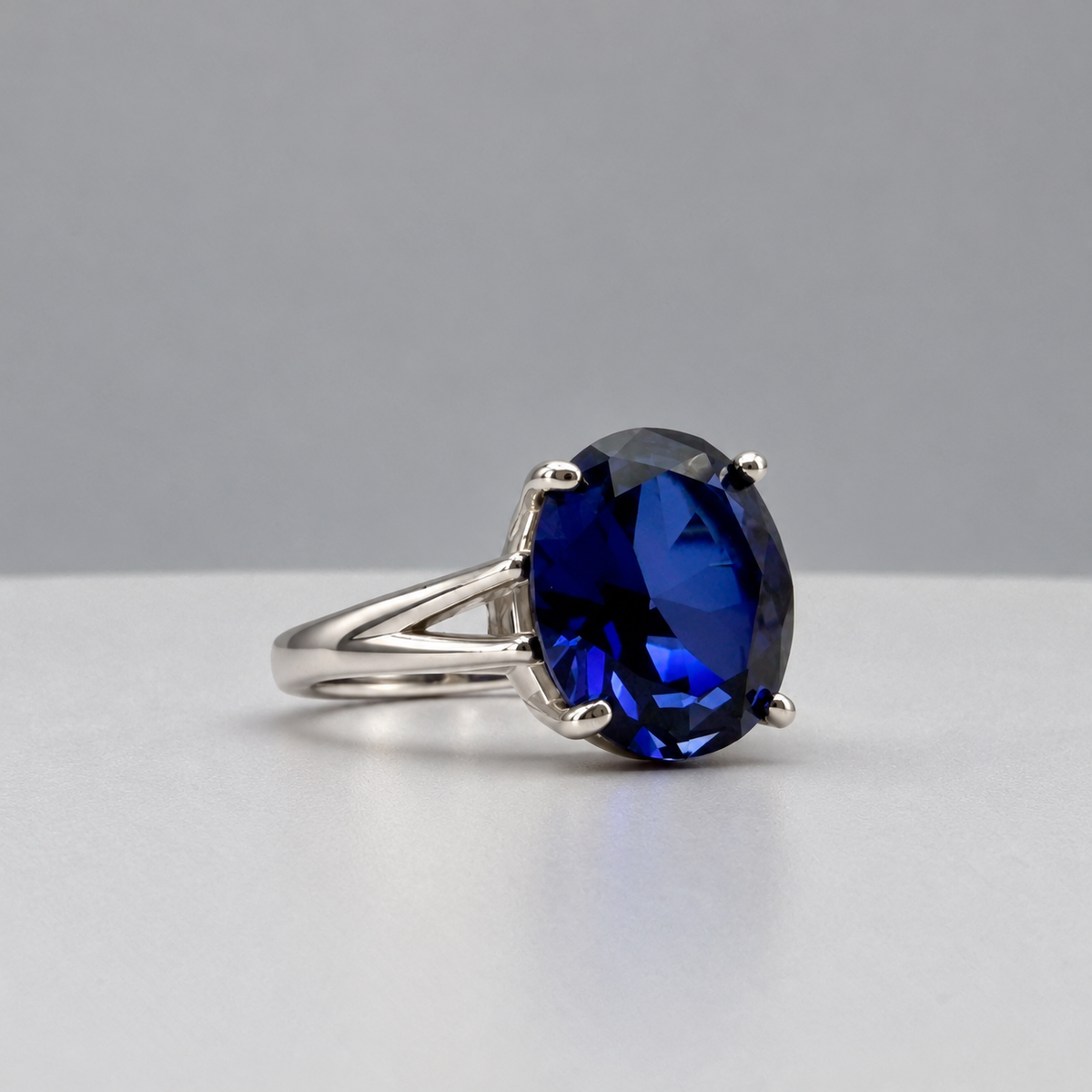 5ct Oval Cut Blue Sapphire Split Shank Ring