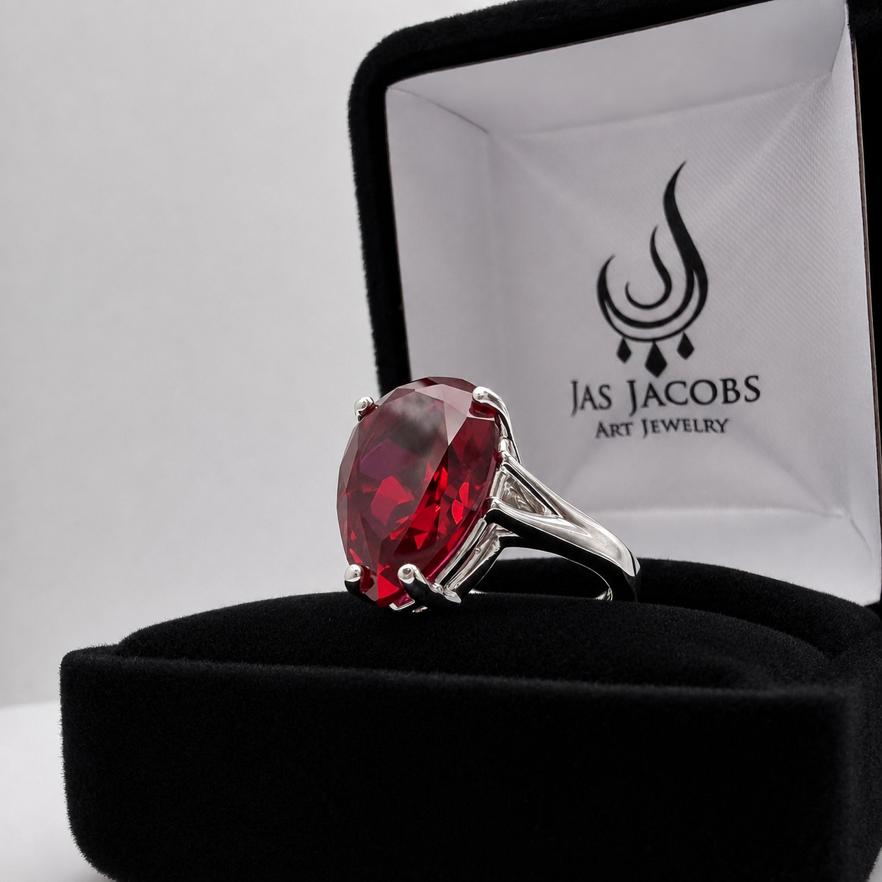 7.5ct Pear Cut Ruby Cathedral Solitaire Ring