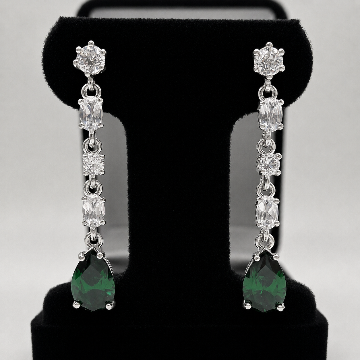 Emerald & White Sapphire Earrings | 11CTW Multi Cut Dangle Earrings | Statement Gemstone Earrings