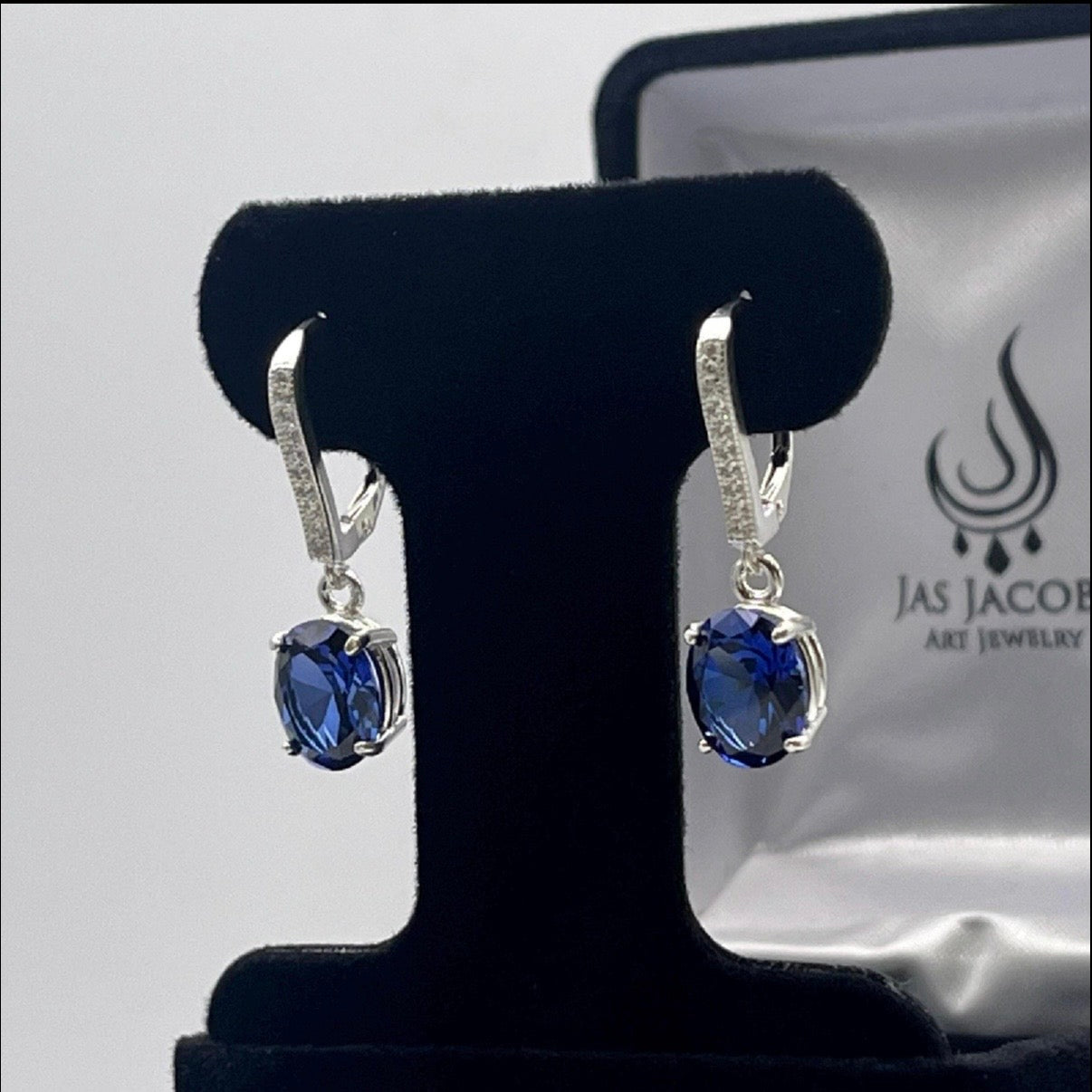 6.08 CTW Oval Blue Sapphire Drop Earrings