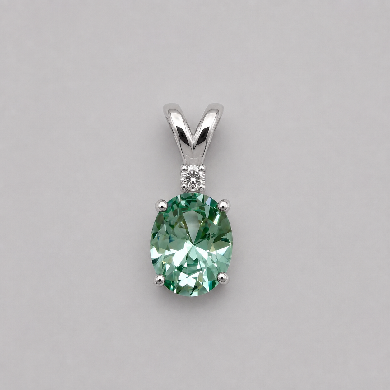 3ct Oval Mint Green Spinel & White Sapphire Pendant Necklace