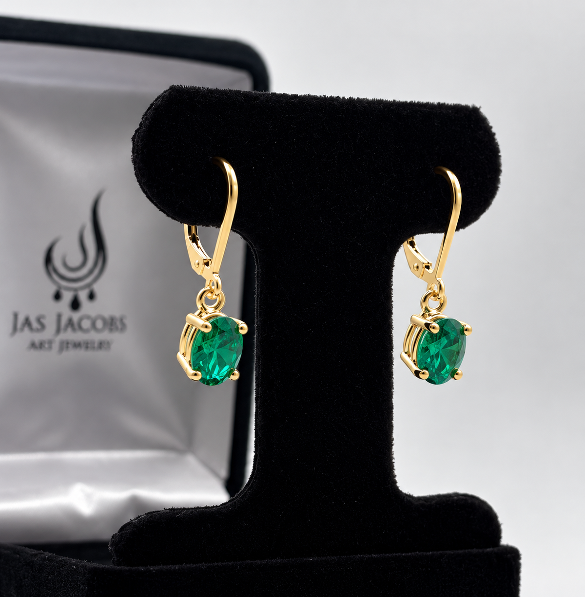 2.3ctw Emerald Leverback Earrings in Solid Gold