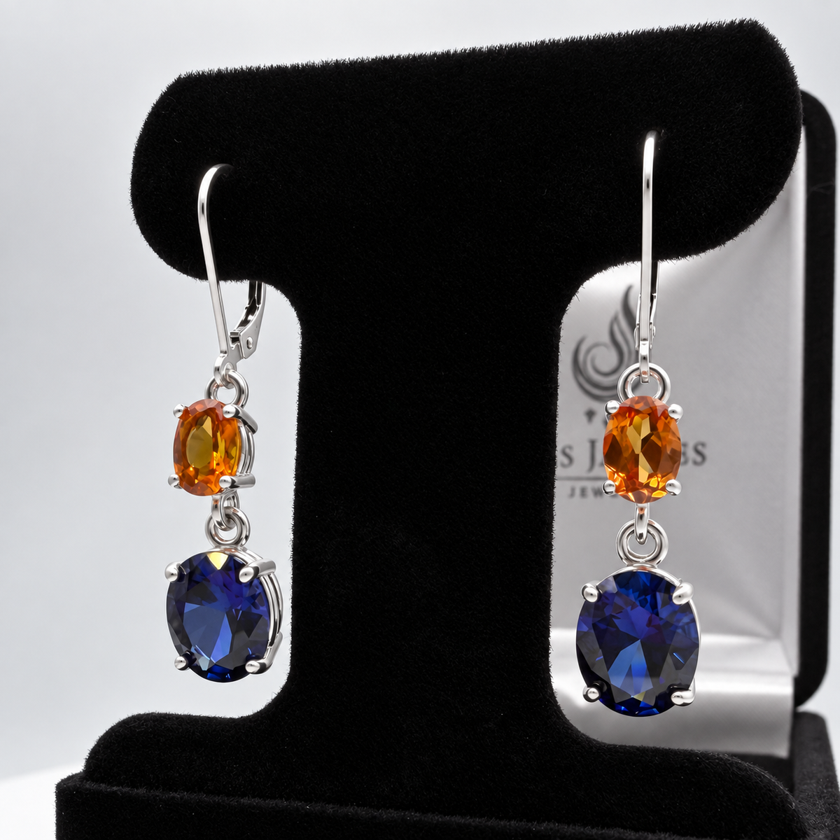7ctw Blue & Padparadscha Sapphire Dangle Earrings