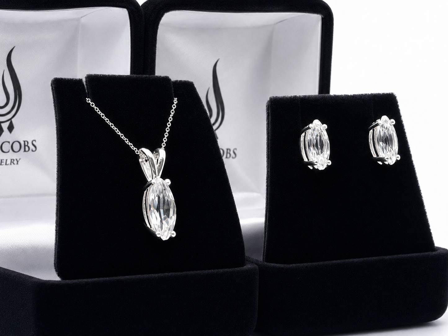 4.5ctw Marquise Cut Colorless White Sapphire Pendant & Stud Earring Jewelry Set