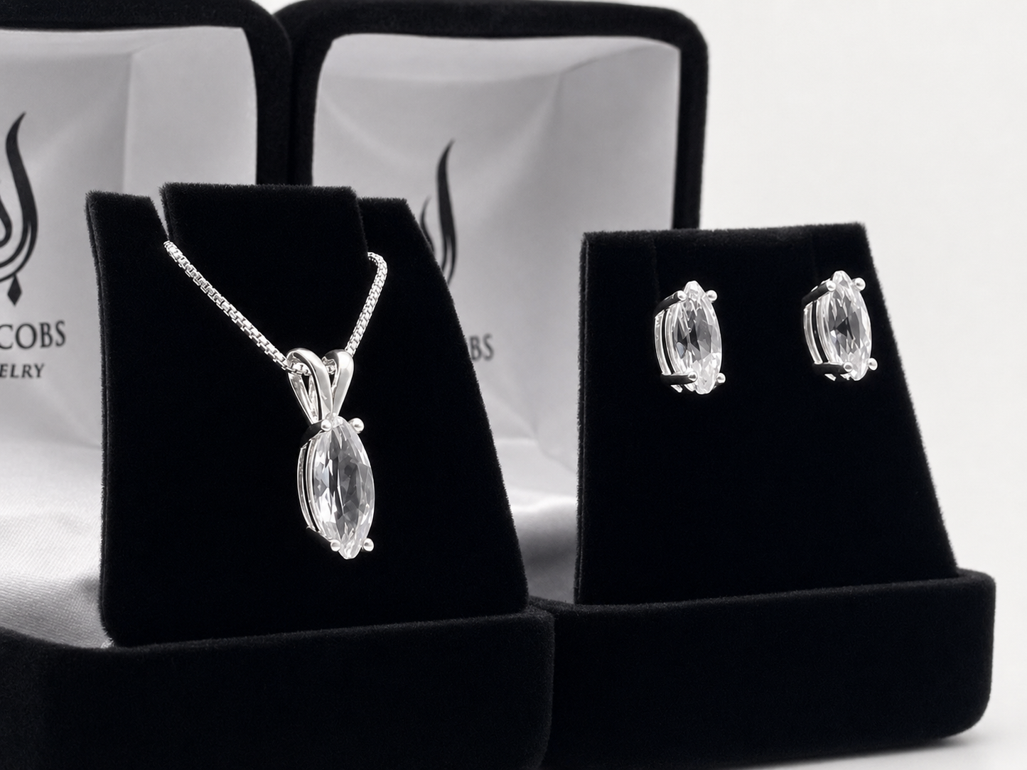 4.5ctw Marquise Cut Colorless White Sapphire Pendant & Stud Earring Jewelry Set