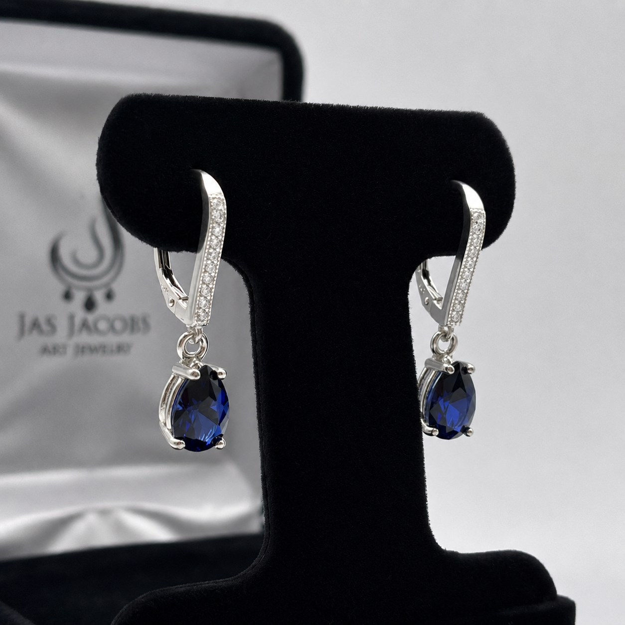 3ctw Pear Cut Blue Sapphire Drop Earrings