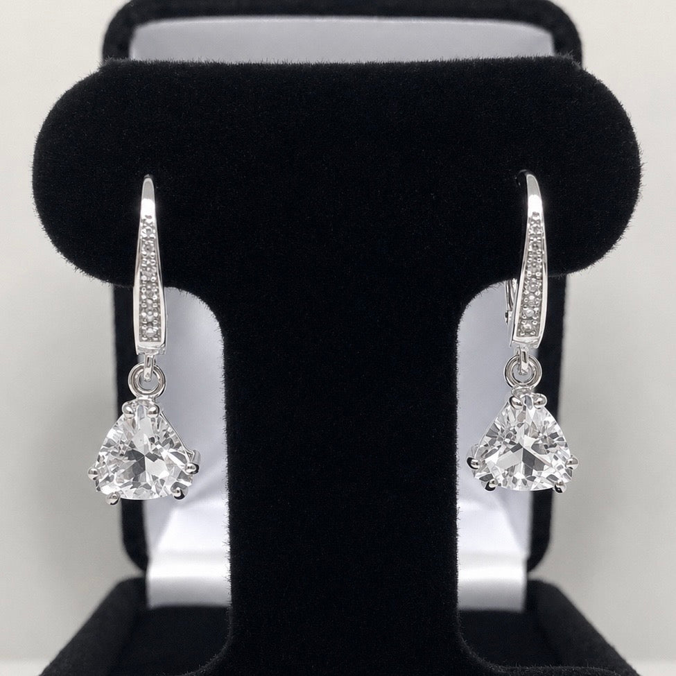 4 CTW White Topaz Trillion Drop Earrings