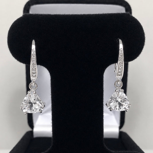 4 CTW White Topaz Trillion Drop Earrings