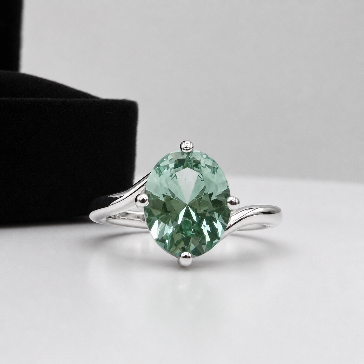 3ct Oval Mint Green Spinel Ring | Split Bypass Solitaire