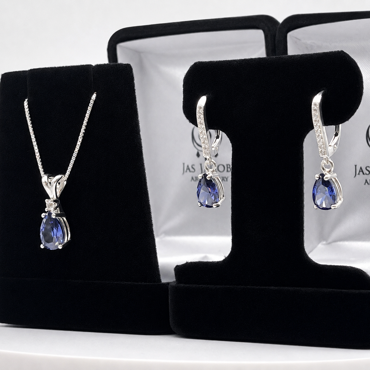 Pear Cut Tanzanite Necklace & Earrings Set | White Sapphire Accents