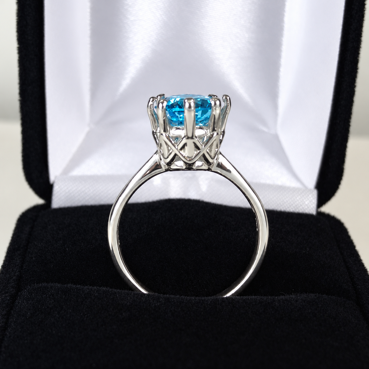 3.5ct Oval Cut Swiss Blue Topaz Art Deco Inspired Solitaire Ring