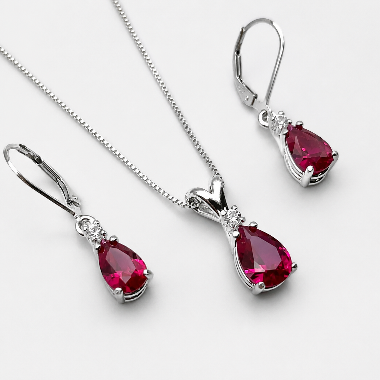 5.5ct Pear Cut Ruby & Diamond Jewelry Set