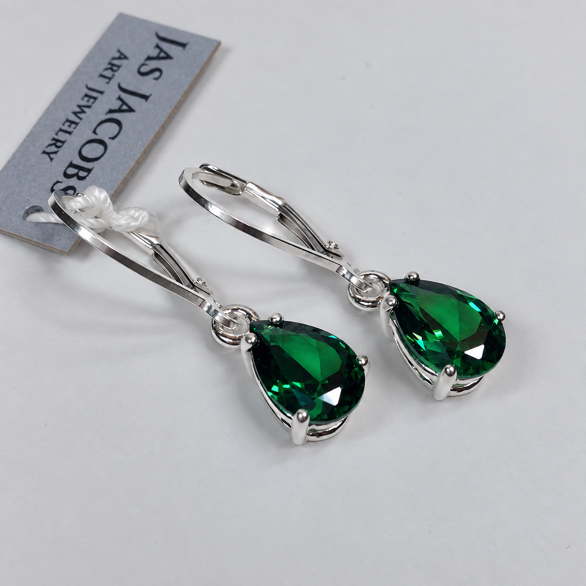 3ctw Pear Cut Emerald Drop Earrings | Solid Gold