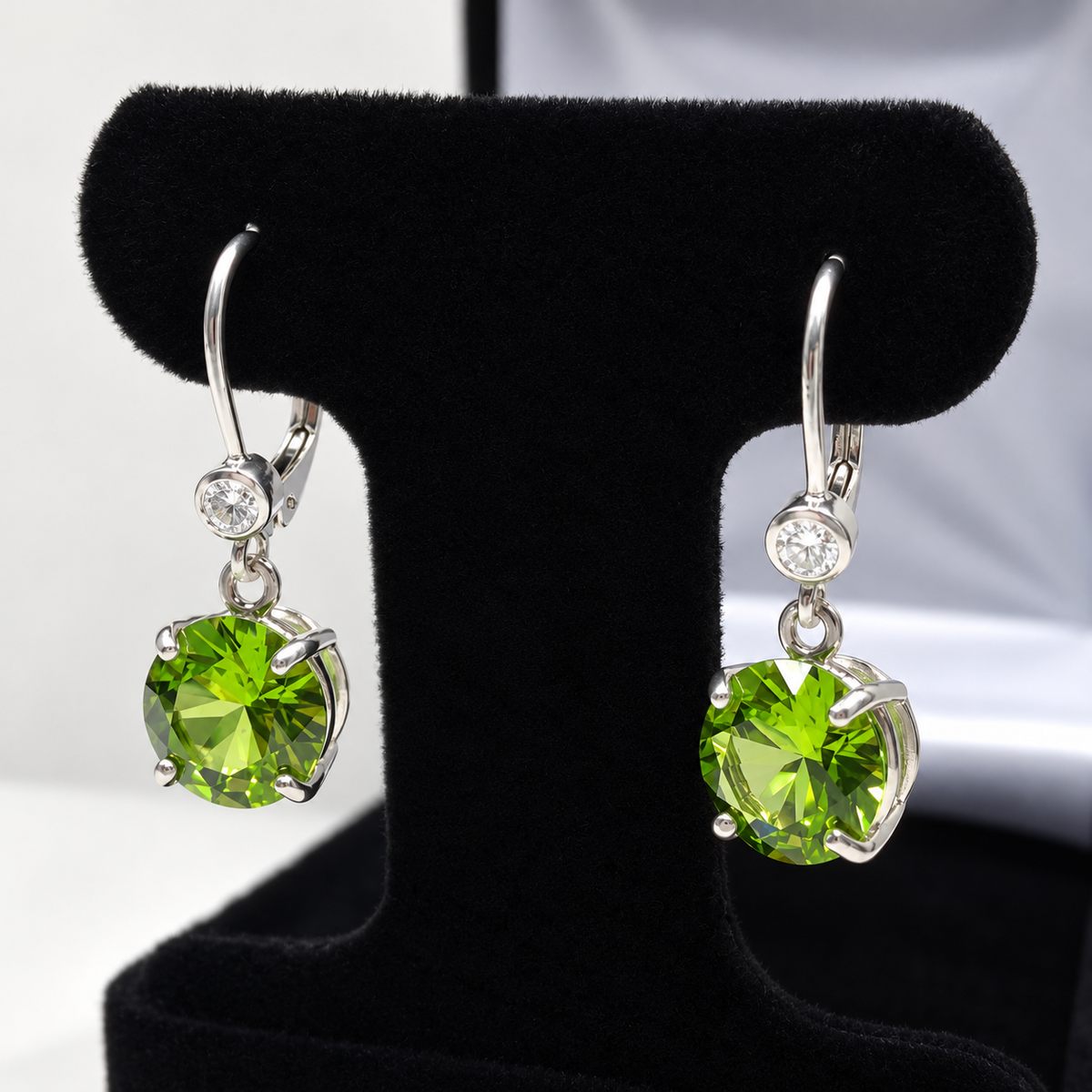 6.3ctw Round Peridot Quartz & Cubic Zirconia Dangle Earrings