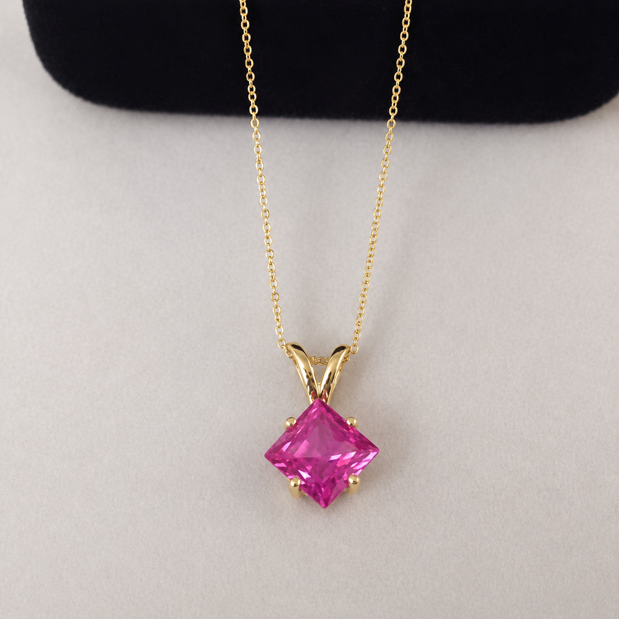 1.2ct Princess Cut Pink Sapphire Solitaire Pendant Necklace
