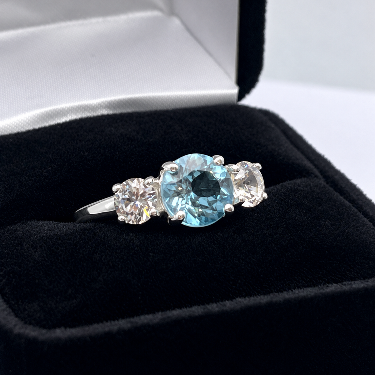 4ct Sky Blue Topaz & White Sapphire Three Stone Ring