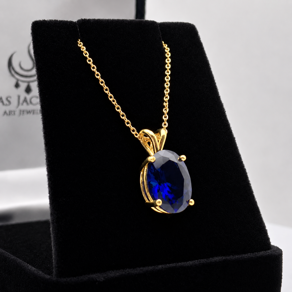 7CT Oval Cut Blue Sapphire Necklace | Solid Gold