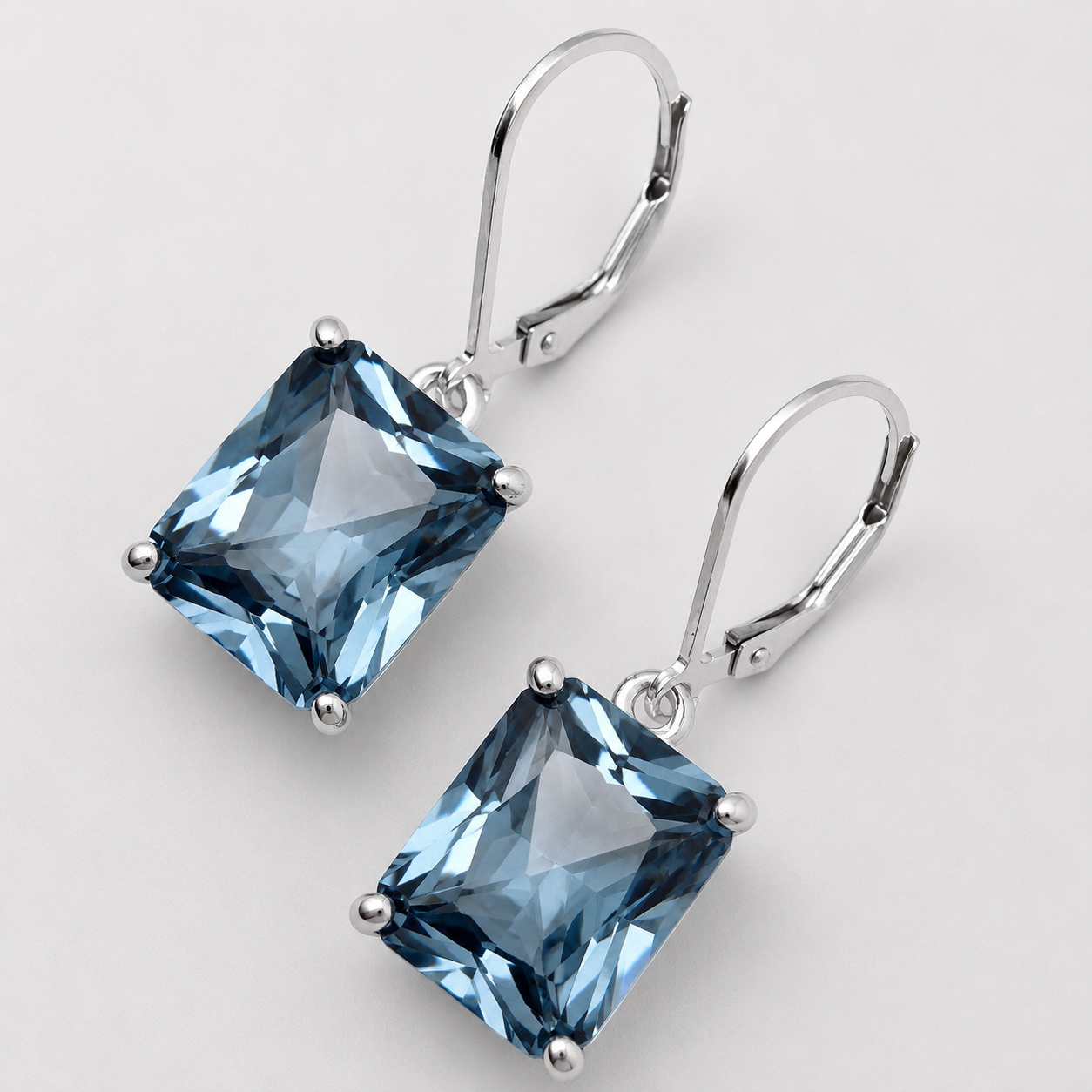 12ctw Emerald Cut Blue Spinel Earrings | Statement Dangle Earrings | Blue Gemstone Leverback Earrings